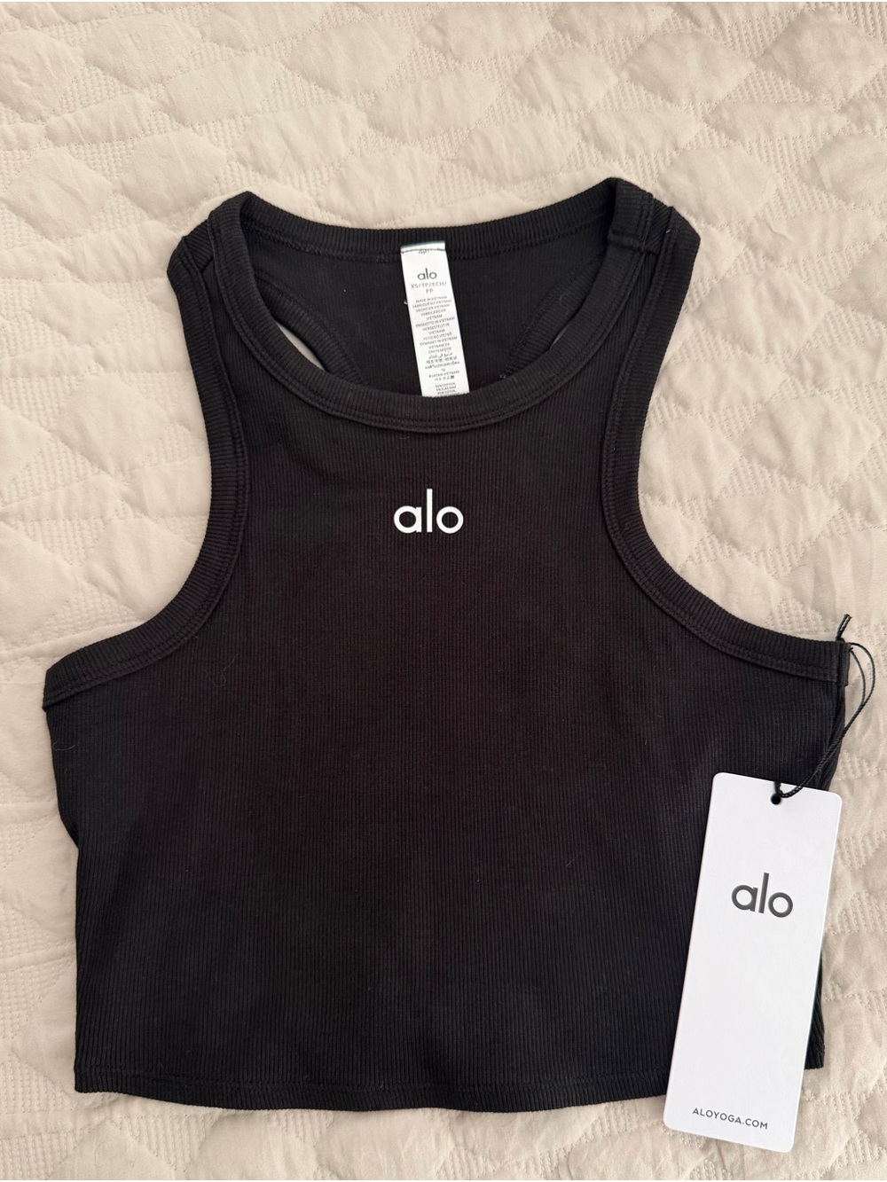 ALO Yoga Black Ribbed High Neck Crop Tank